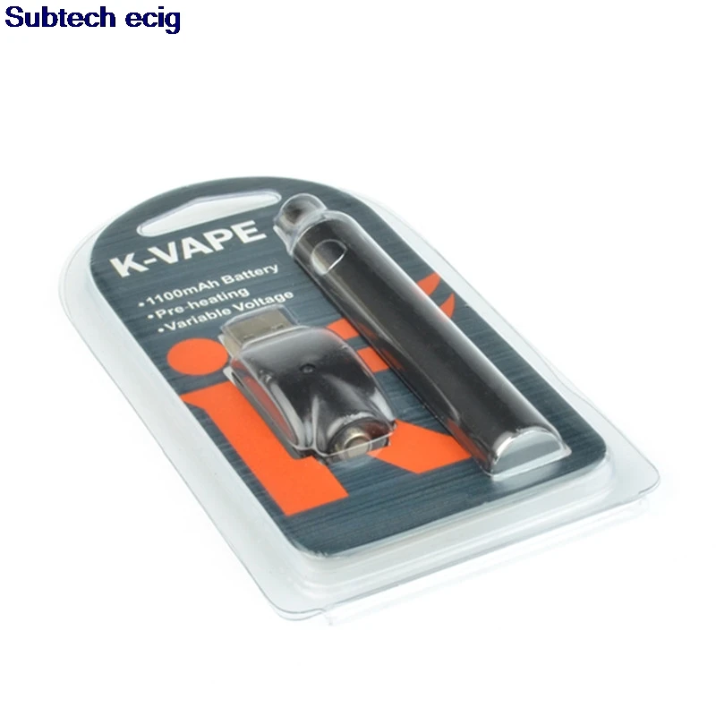 100 шт. K-VAPE батарея предварительного нагрева с зарядный комплект usb 1100 мА/ч, круглая ручка Bud touch переменной Напряжение батареи 510 нить в блистерной упаковке Наборы