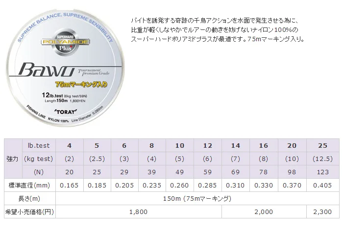 ORINIGAL TORAY BAWO Супер жесткий Полиамид плюс нейлоновая линия для соревнований премиум класса Сделано в Японии