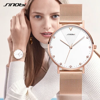 

SINOBI New Women Watches Gold Steel Mesh Ladies Quartz Watch Women relogio feminino Waterproof Fashion Elegant Wristwatch