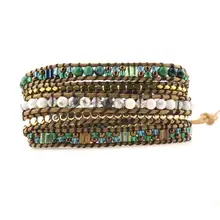 Top Quality Mixed Stones Gold Beads 5 Layered Leather Wrap Bracelets Antique Weaving Bracelet Dropship Jewelry Top Quality Mixed Stones Gold Beads 5 Layered Leather Wrap Bracelets Antique Weaving Bracelet Dropship Jewelry