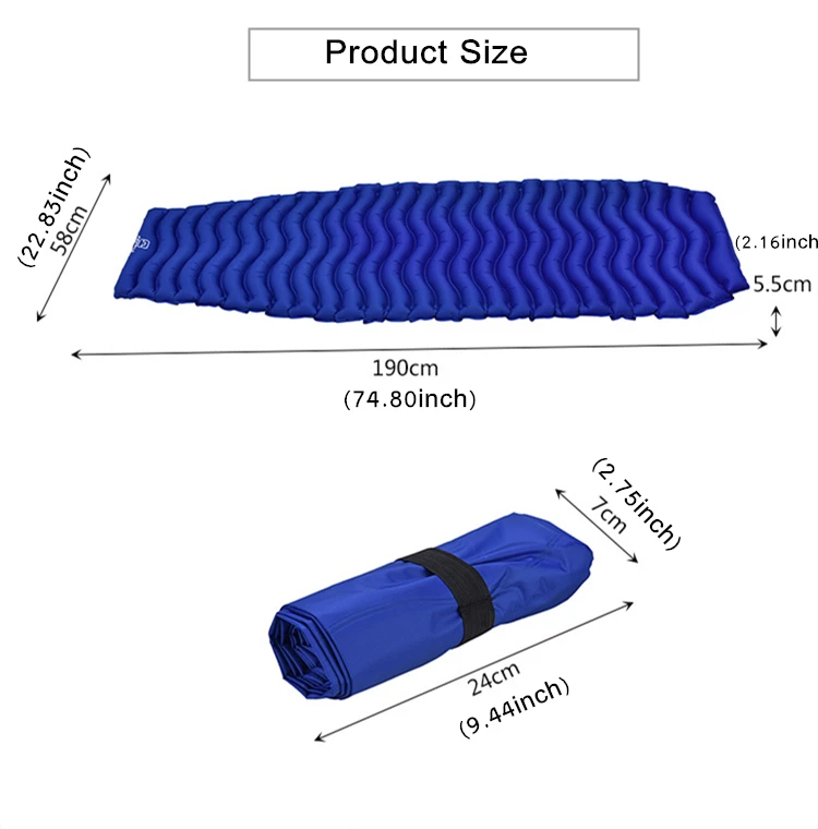Надувной матрас волнистого типа, Сверхлегкий, 190*58*5,5 см, напольный коврик для кемпинга, надувная кровать для пеших прогулок, для верховой езды, палатка, спальная кровать