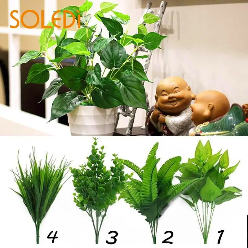 Green Artificial Plant Fake Leaf Foliage Bush Home Office Garden Decor Potted 