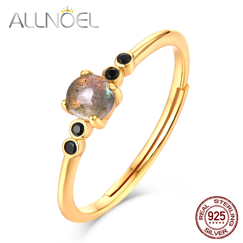 ALLNOEL 925 пробы серебряные стекируемые кольца для женщин лабрадорит драгоценный