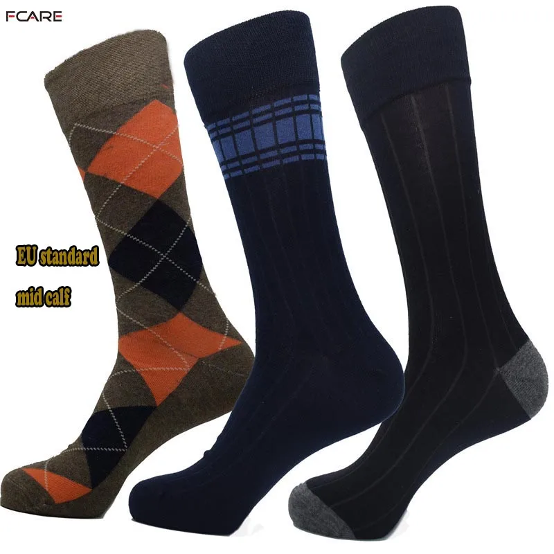 Fcare 6 шт = 3 пары 44,45, 46,47 размера плюс большие ромбовидные полосатые синие и черные мужские длинные хлопковые носки