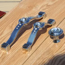 Strass vitória do armário cômoda maçaneta da porta gaveta knob puxadores para móveis de vidro de cristal moderna moda de luxo de prata 5 “3.75”