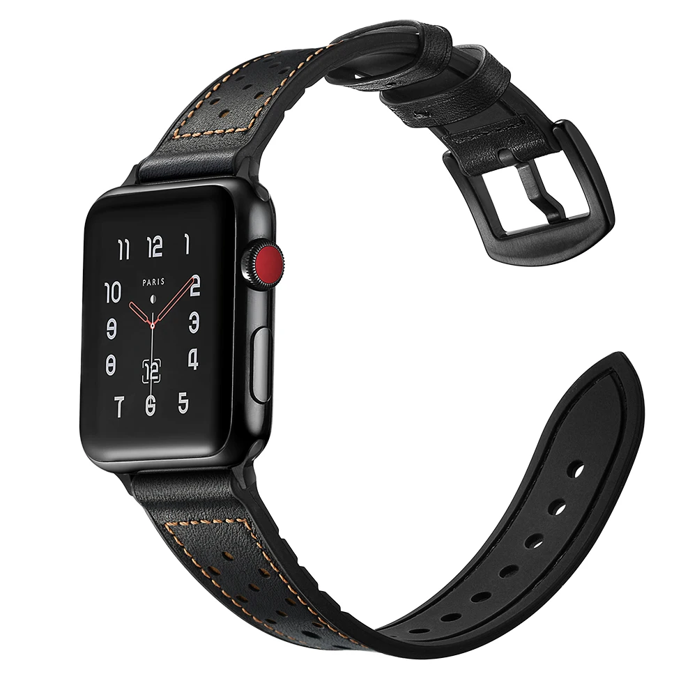 Для серии Apple 4 часы 38-42 мм Новые Подлинная горшок кожа+ Solicone часы Группа ремешок для Apple watch Series 1 2 3 ремешки