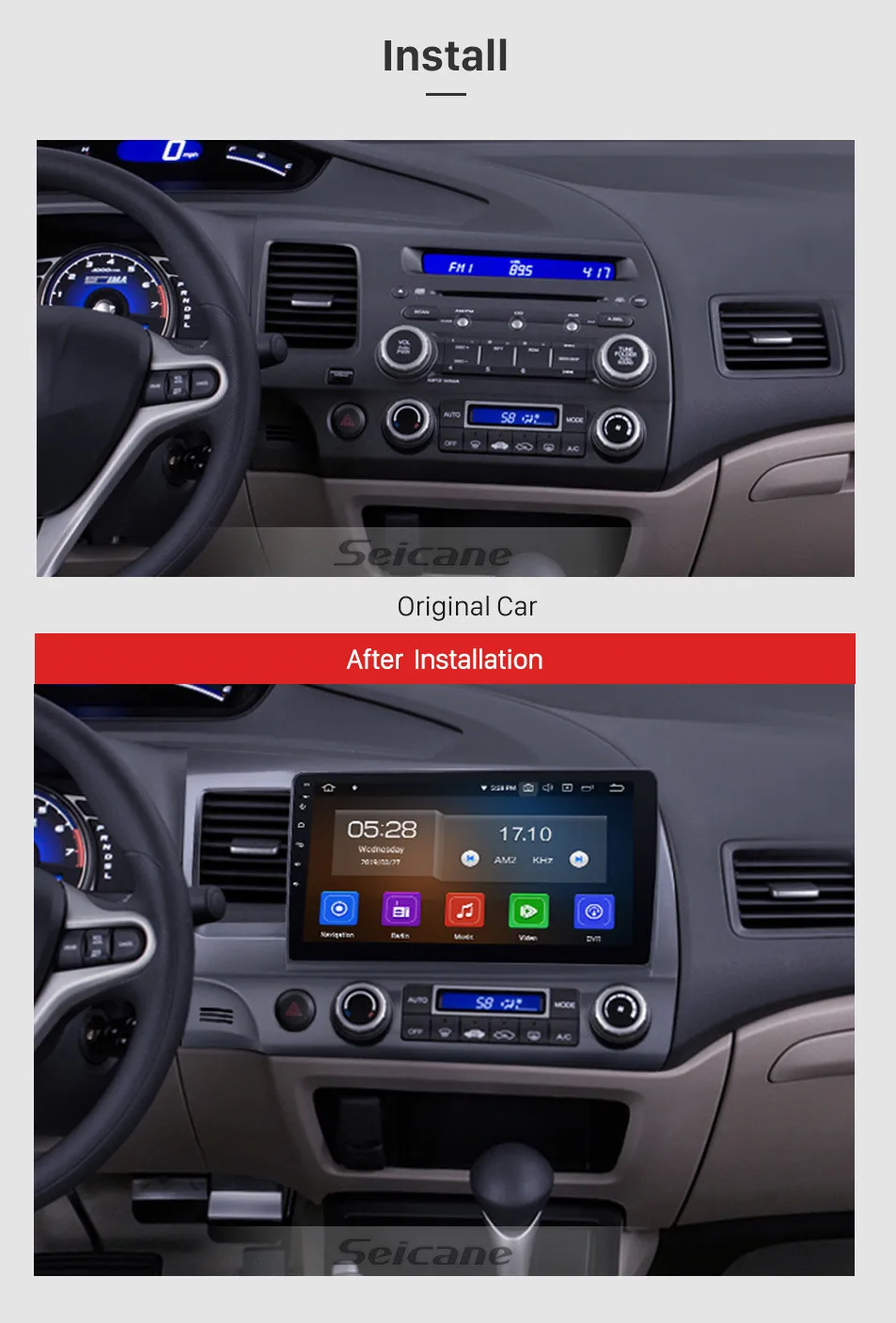 Discount Seicane 1Din Android 9.0 10.1 inch Car Radio GPS Navigation Multimedia Player Head Unit For 2006-2011 Honda Civic LHD 1
