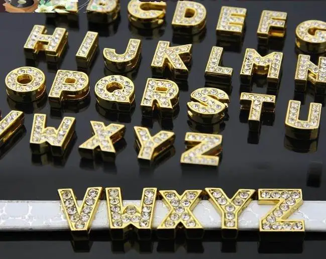 

26pcs 10mm A-Z gold rhinestone Slide letters DIY letters DIY Charmfit pet collar