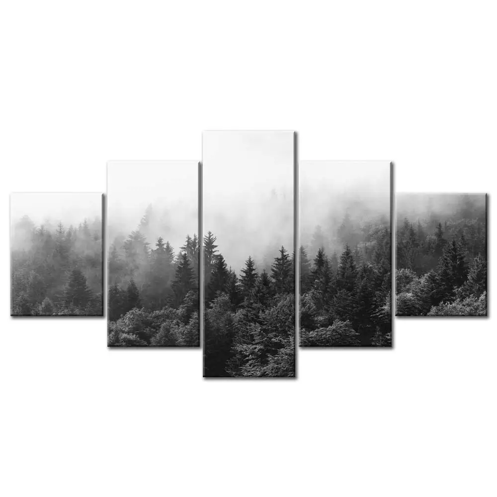 VIIVEI 5 Piece Canvas Wall Art Misty Forests of Evergreen Coniferous Trees in an Ethereal Landscape Modern Prints Home Decor Decals Posters Paintings for Living Room Bedroom Framed Ready to Hang