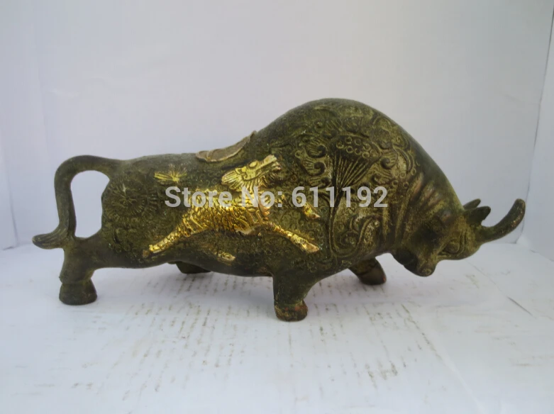 

Modern home FengShui decoration Cow statue crafts,Asian Antiques Bronze Gilt Bull sculpture