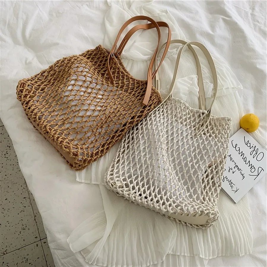

Casual Hollow Out Women Shoulder Bags Rattan Straw Bags Rope Weave Female Handbags Large Capacity Wikcer Summer Beach Purse 2019