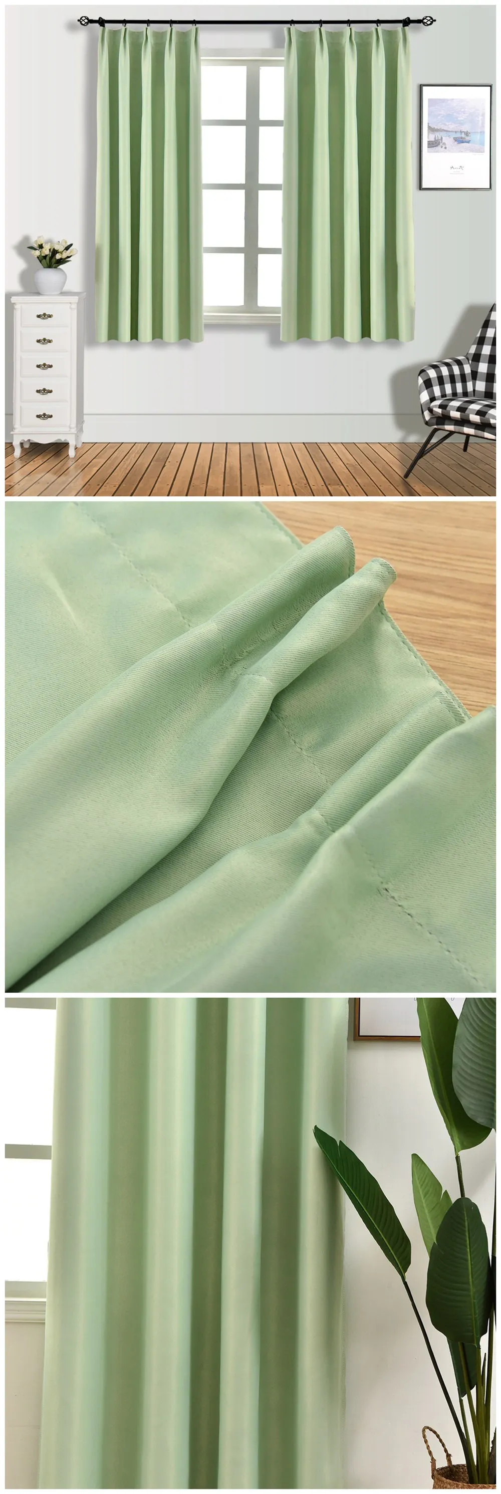 LOZUJOJU Short Drops Solid Design All Match Curtains High Shading Curtains Living Room Kitchen Window Tape Style Fabric Pastoral (2)
