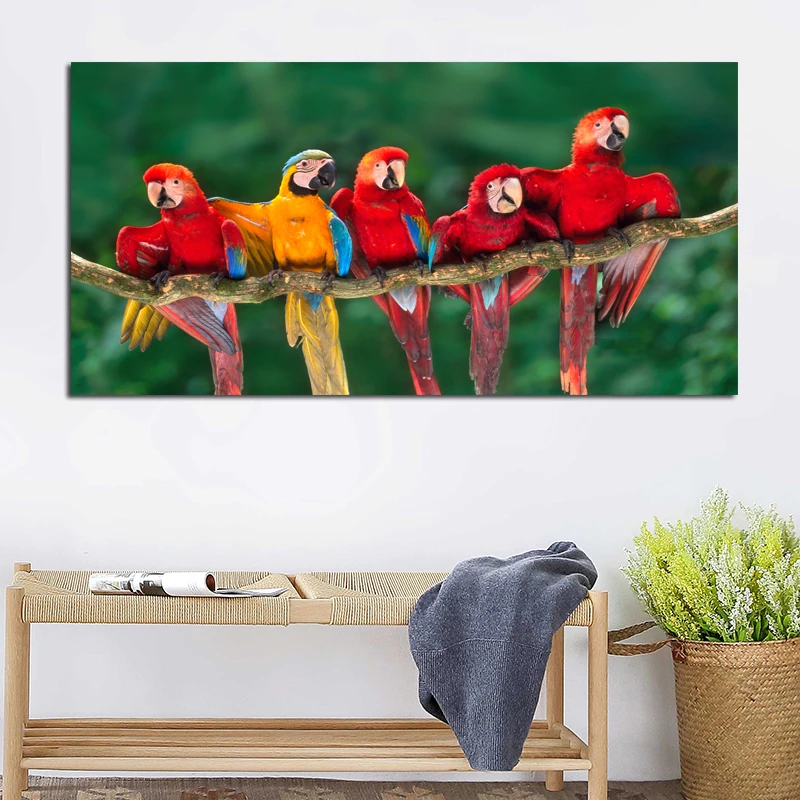 

SELFLESSLY Wall Decorative Painting Red Parrots For Living Room Birds Picture Animated Art Poster Print Modular Art Unframed