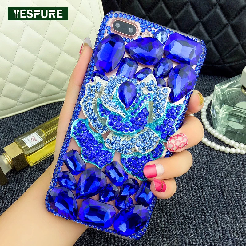 Роскошный красивый чехол YESPURE со стразами для IPhone 7 блестящий телефона с синими