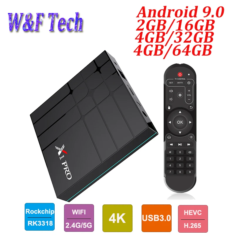 X1 PRO Rockchip RK3318 Android 9,0 ТВ приставка 4 Гб 64 Гб 2,4G 5G Wifi 1080P H.265 USB3.0 4K Google Play 4 ГБ 32 ГБ Смарт медиаплеер