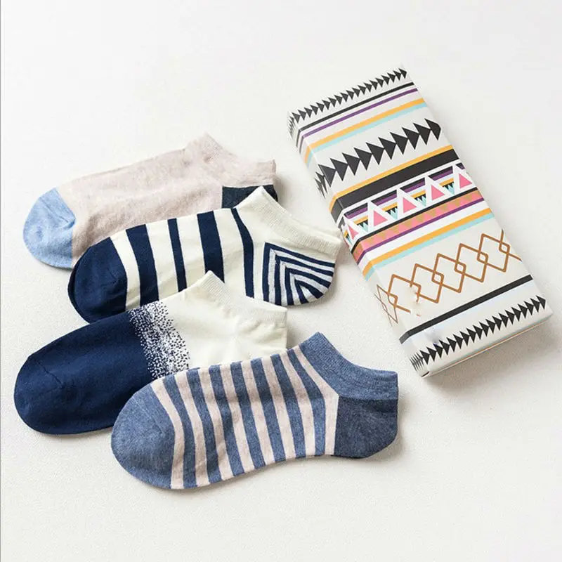 

Gift Box 4Pairs/Lot Spring Summer Men Socks Cotton Fashion Low Cut Sox Male Hidden Sock Ship Sock Casual Daily Free Shipping