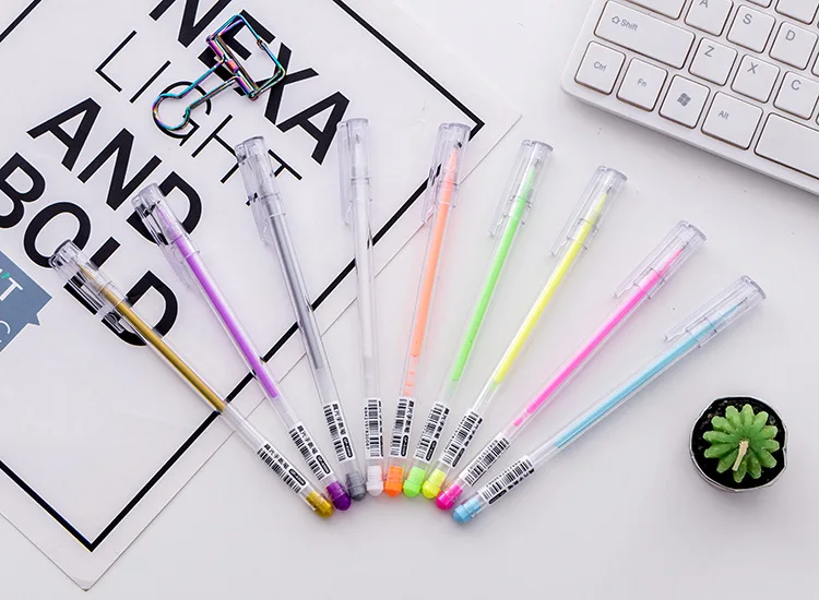 9 цветов/набор, ручка с изюминкой, флеш, карманные гелевые ручки, сверкающие, заправка, покраска, офисные и школьные принадлежности, блестящая шариковая ручка