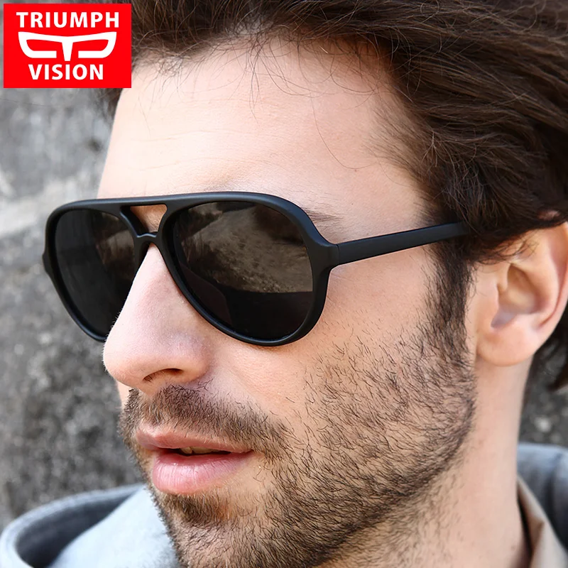 TRIUMPH GÖRÜŞ Siyah Aviator Güneş Erkekler Marka Shades Óculos Erkek