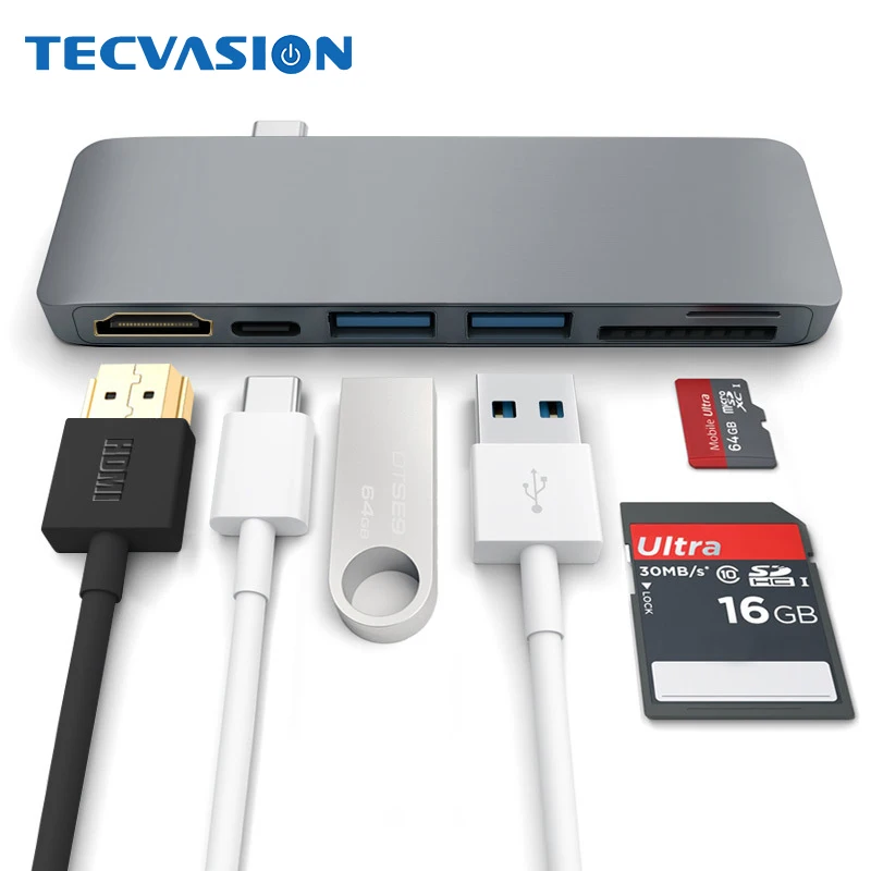 USB-C Алюминиевый USB C концентратор к HDMI 4k type 3 0 сплиттер адаптер TF Micro SD кард-ридер