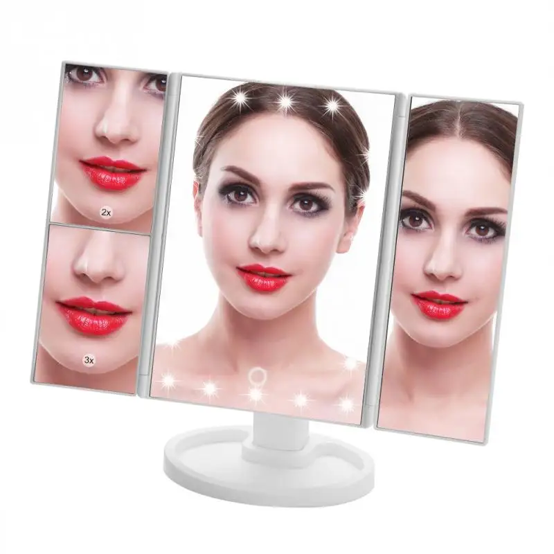 

3-Folding 22 LEDs Light Touch Screen Makeup Mirror Rotating USB Charging Make up Mirror Tabletop Cosmetic Mirrors Beauty Tools