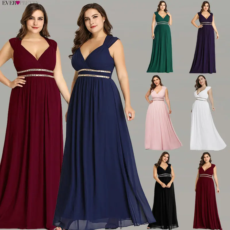 US $39.99 Ever Pretty Plus Size Formal Evening Dresses Long Women Elegant Burgundy V Neck Chiffon Empire Party Gown Robe De Soiree Ep08697