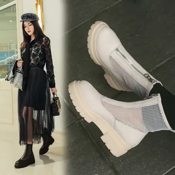

2019 New Fashion Womens Ankle Boots Mesh Boots Summer Cool Boots Lady platform shoes Breathable Women's Shoes Big Size 34-42