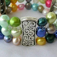 Shitou 004793 потрясающие 3 ряда 9 мм барокко многоцветный пресной воды культивированный жемчуг браслет