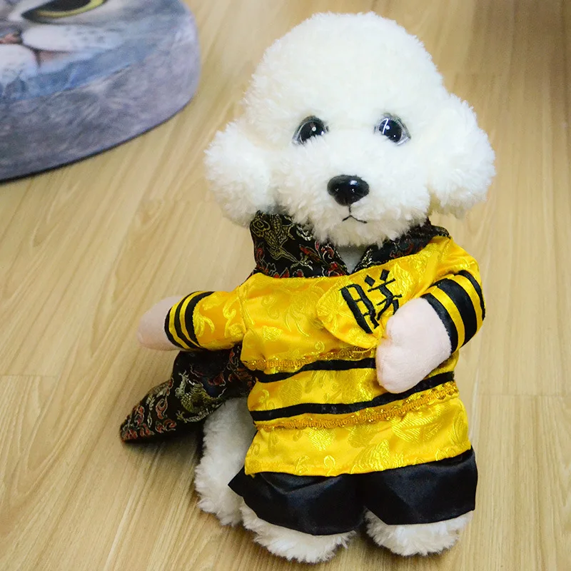 Cosplay Emperor Dog Clothes For Small Dogs Winter French Bulldog Jacket Standing Dog Halloween Costume Chihuahua Pet Clothes
