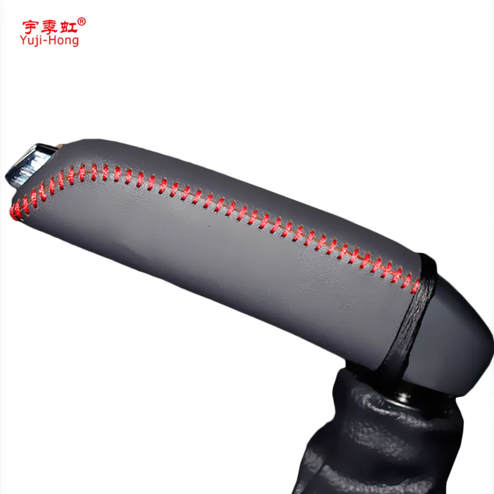 

Yuji-Hong Car Handbrake Covers Case for Citroen C4L Auto Cover Genuine Leather Car Styling Handbrake Grips Black/Red thread
