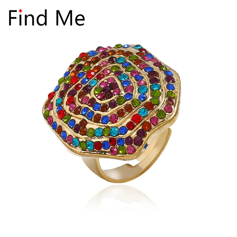 

Find Me 2019 luxury Fashion Brand Vintage boho top grade gold color Alloy Rings big gem Mosaic Crystal Rings for women Jewelry
