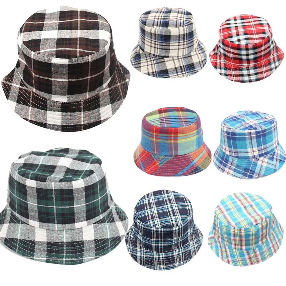 

MUQGEW 2019 Baby sun lattice Hats For Boys Girls Cotton Toddler Baby Kids Boys Girls Plaid Pattern Bucket Hats Sun Helmet Cap