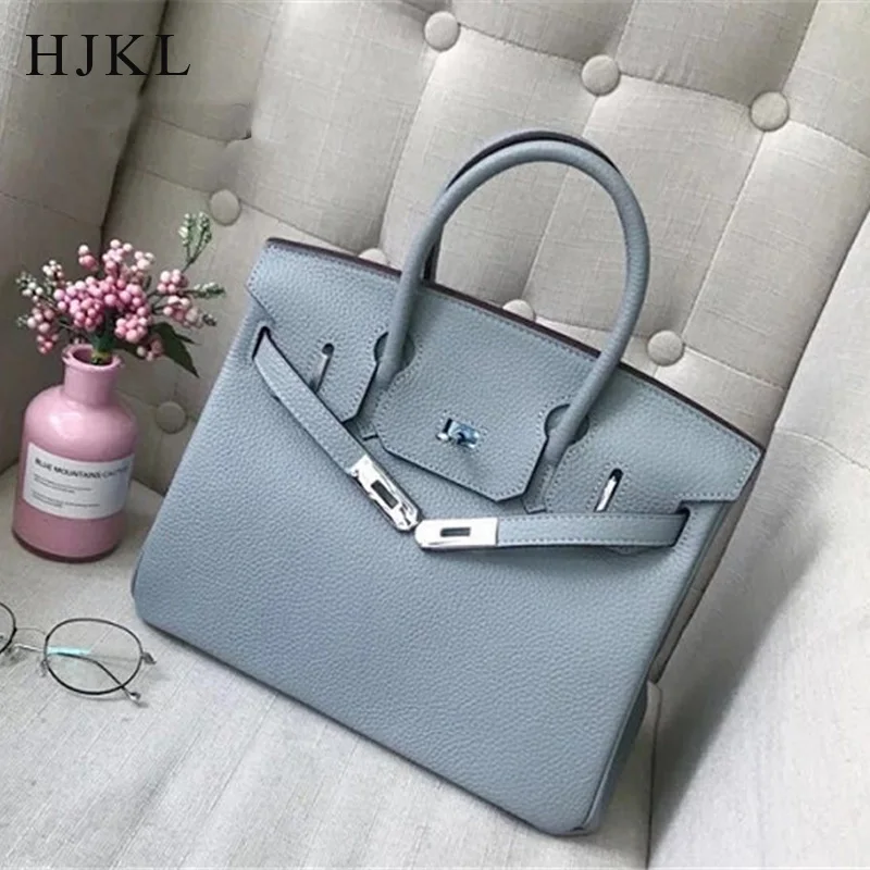 

Women Padlock Handbag Classic Platinum Bag Silver Lock Hardware Birkins Tote Female Cowhide Genuine leather Handle bags Hot Sale