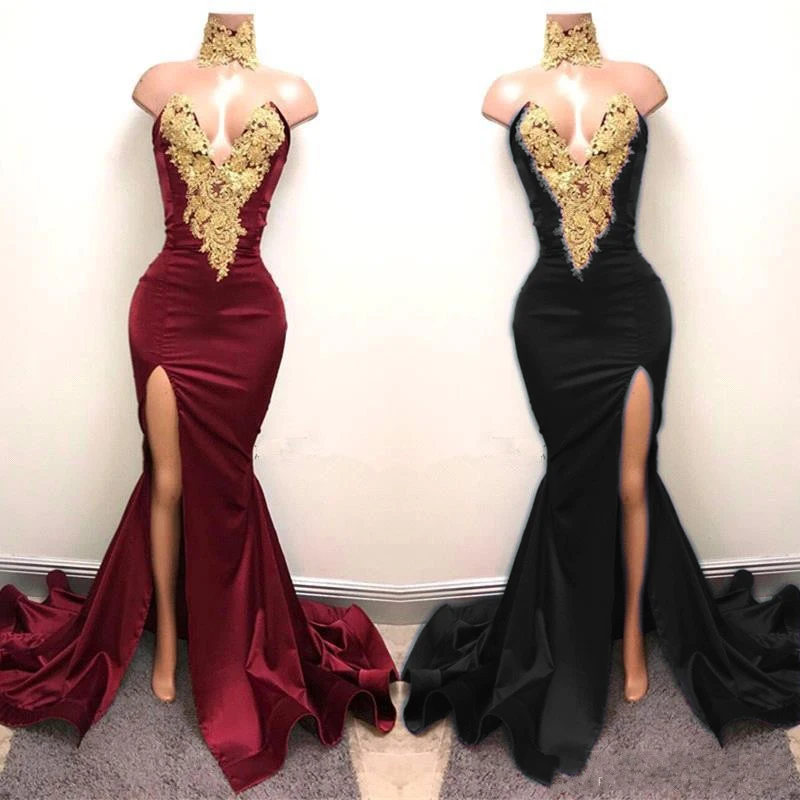 Aso Ebi Burgundy 2018 Long Mermaid Prom 