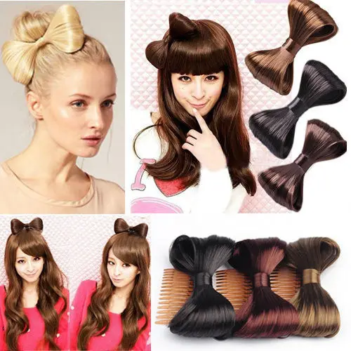 Korean Hair Comb Bow Clip Extensions Hairpiece Synthetic Hair Ponytail