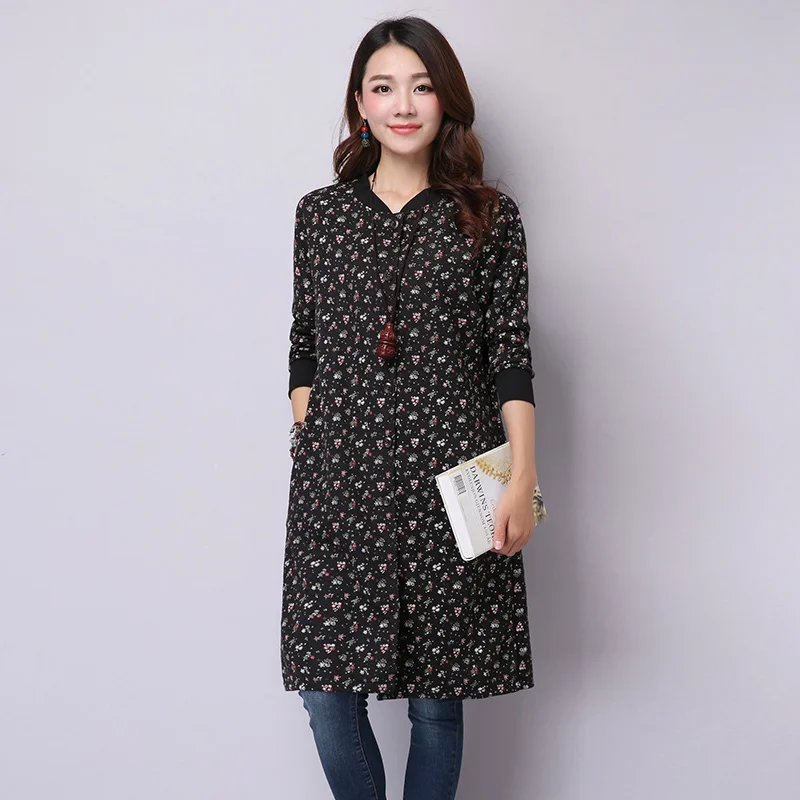New Fund of 2016 Autumn Winters dress Ladies Printed Cardigan Cotton padded Clothes Coat Plus Size