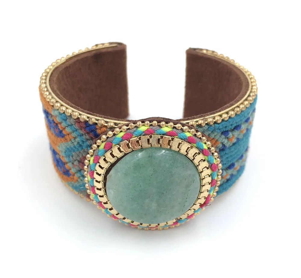 New European Jewelry Suppliers handmade weaving bracelet Red Phosphorus stone wide bangle bracelet Bohemia for women gypsy