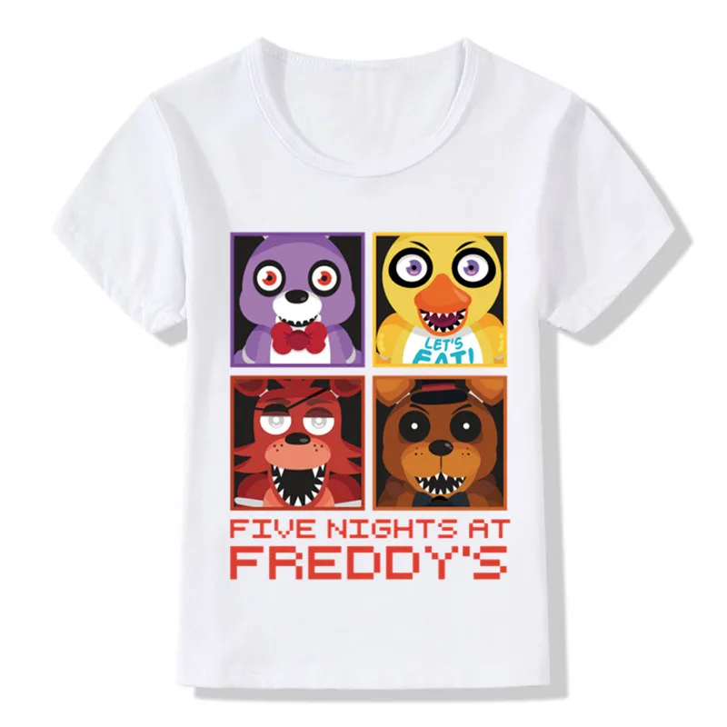 Детская забавная футболка с рисунком из мультфильма «пять ночей с Фредди» Детская одежда с принтом «5 Фредди» летние топы для маленьких мальчиков и девочек ooo5159 - Цвет: whiteB