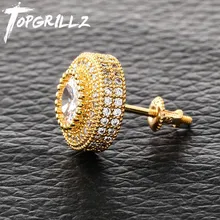 TOPGRILLZ хип хоп Iced Out Bling мужские серьги-гвоздики женские роскошные золотые микро проложить кубический циркон круглые серьги-гвоздики подарки