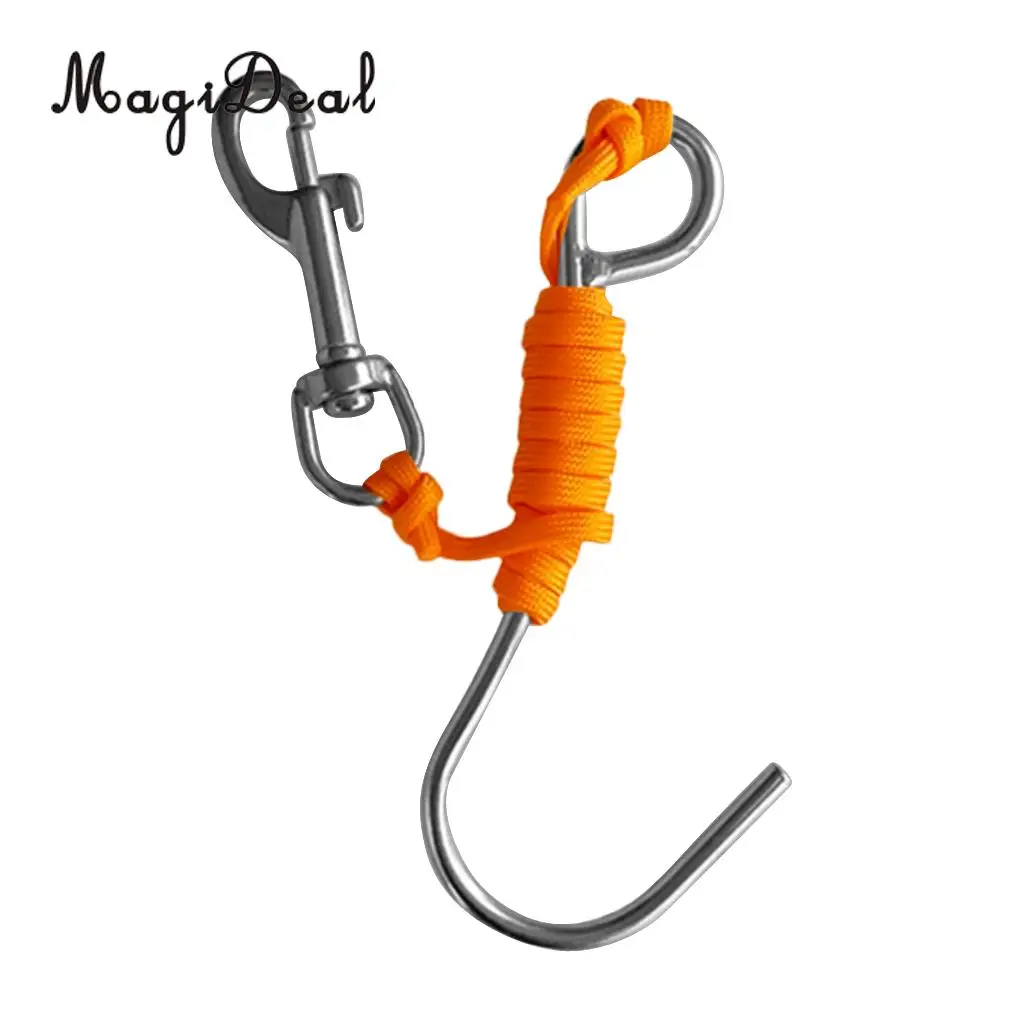 MagiDeal Scuba Diving Reef Drift Hook with 47' Line & Stainless Steel Clip for Snorkeling Freediving Swimming Caving Accessory