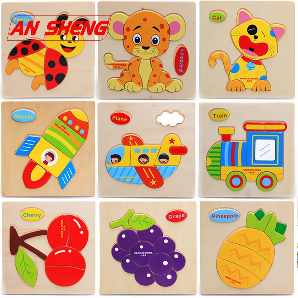 Hot Cartoon Wooden Animals Jigsaw Puzzles Kids Intelligence Education Toy Gifts