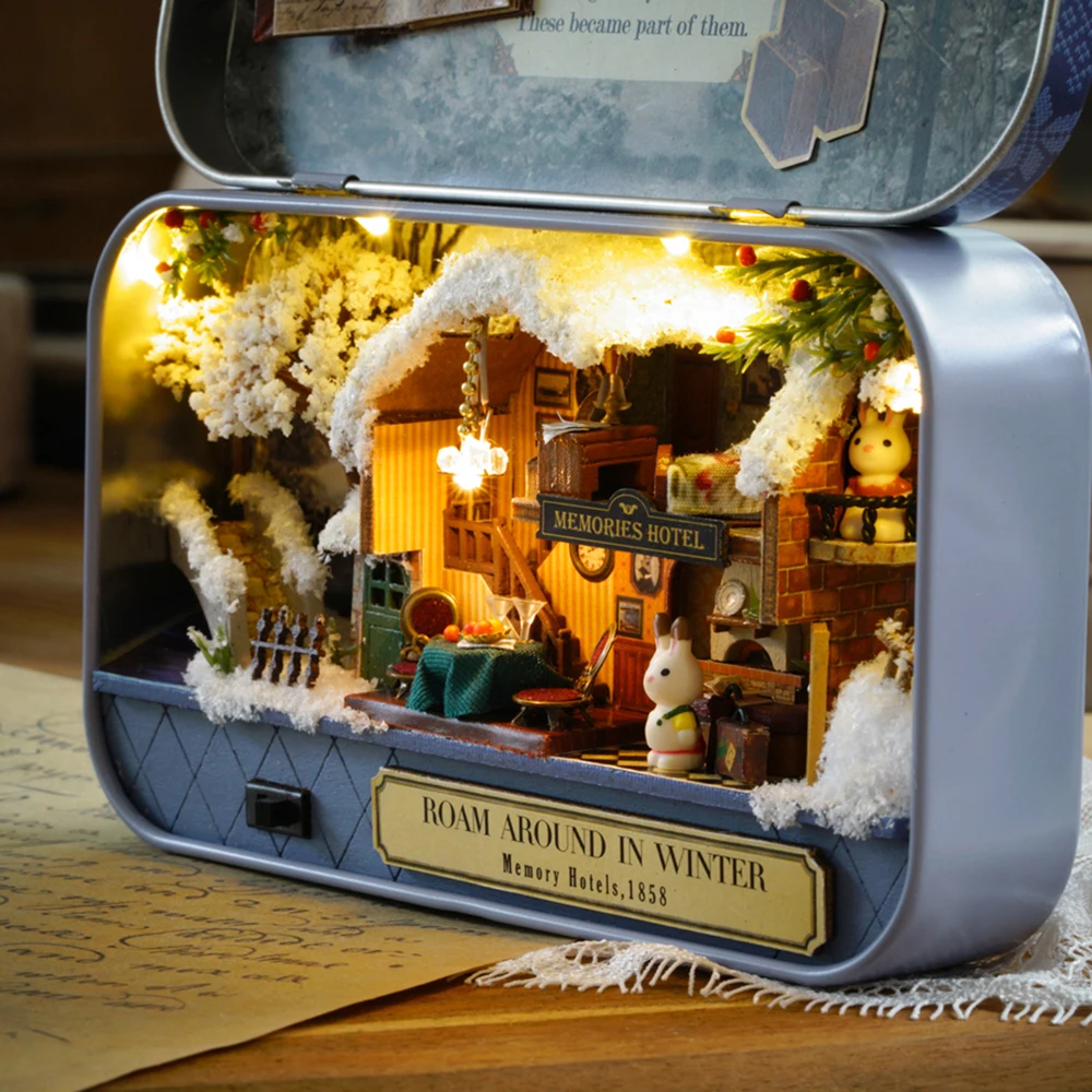 DIY Кукольный дом Миниатюрный 3D Деревянный пазл кукольный домик Miniaturas мебель дом игрушки бродят вокруг зимой мини-бокс дом
