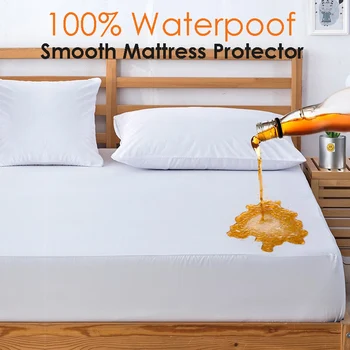 

Russian All Size 100% Polyester Smooth Waterproof Mattress Cover Machine Washable Matress Protector Colchao Dust Mites Bed Cover