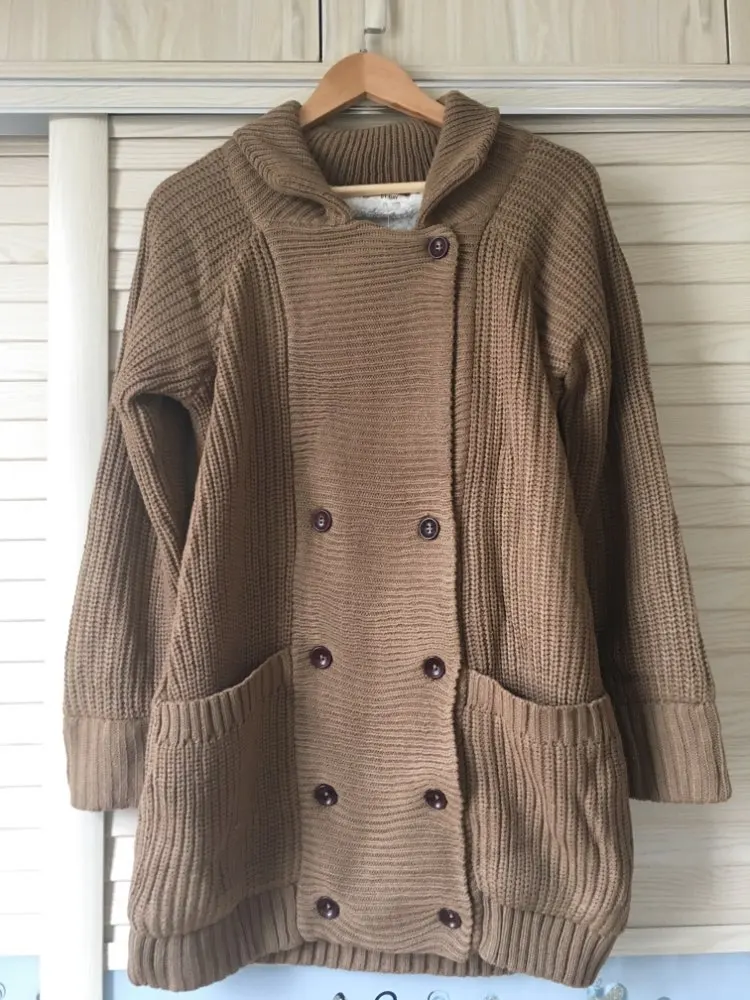 

Women Winter Spring Warm Fleece Thicken Sweaters Coat Double Breasted Button Pockets Flocking Overcoat Knitting New mori girl