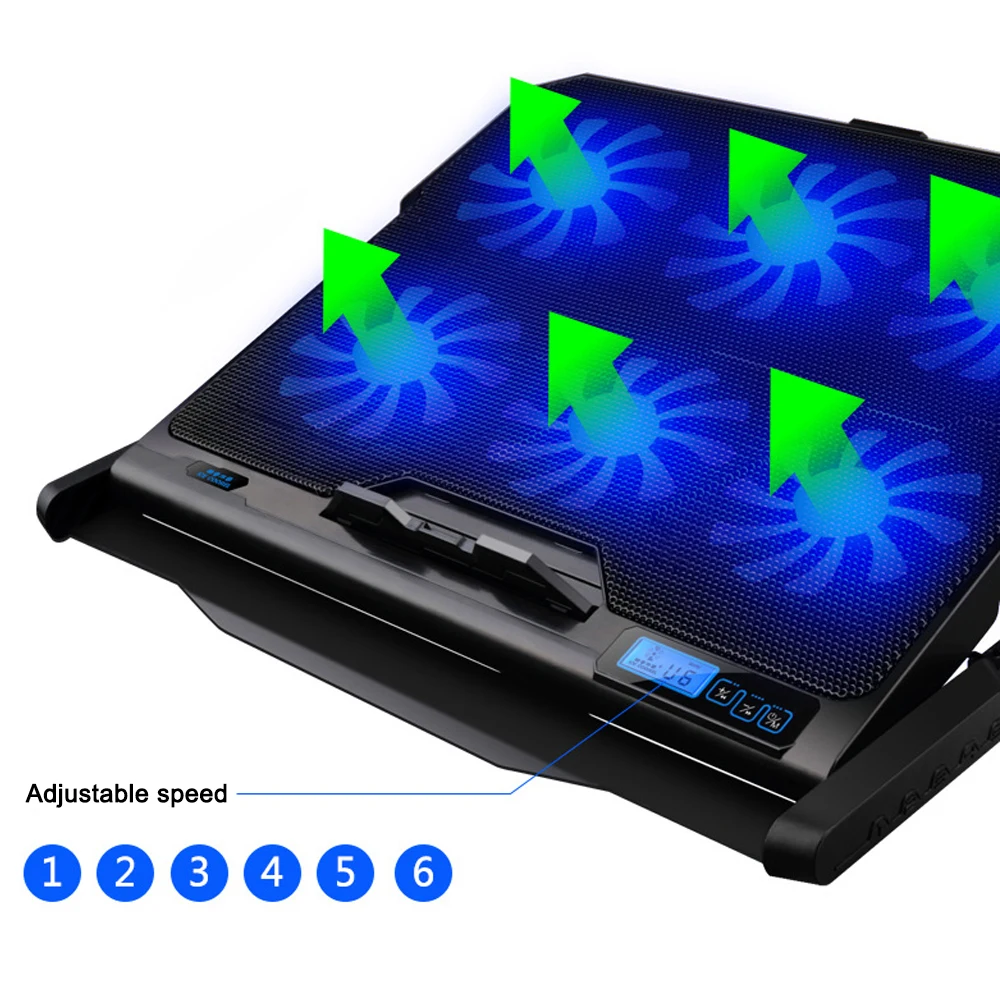 ICE COOREL K6 Laptop Cooler Six Cooling Fan Strong Wind Speed Gaming Laptop Cooling Pad Notebook Stand For 12-15.6 inch Laptop