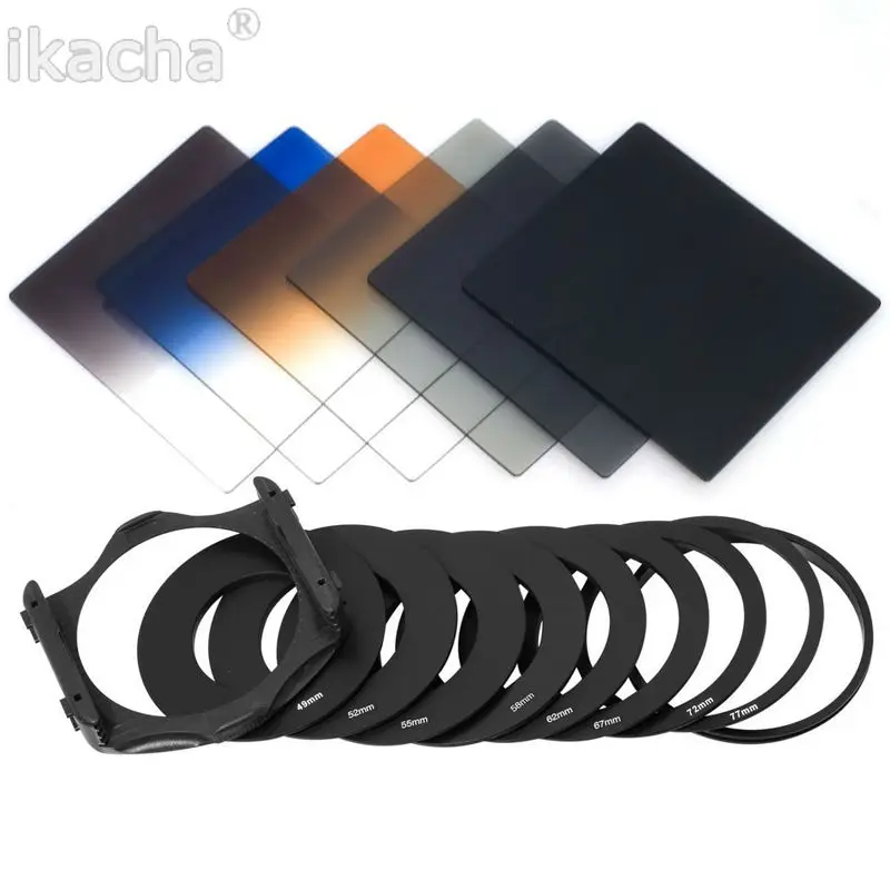 

6pcs ND2 4 8 + Graduated Grey Orange Blue + 9pcs Adapter Filter For Cokin P Set
