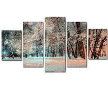 Canvas Wall Art Pictures Unframed Home Decoration Poster 5 Pieces Snow Woods Landscape Modern HD Print For Living Room Paint