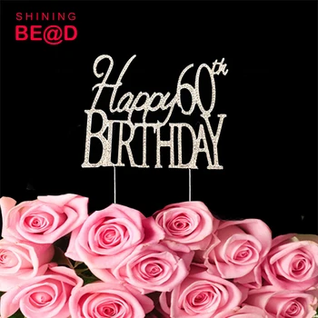 

10 pcs /lot +Happy 60th 60 Birthday Milestone Cake Topper Gold for birthday souvenirs birthday party cake decoration
