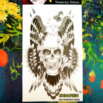 

SHNAPIGN Eagle Skull Temporary Tattoo Body Art, 12*20cm Flash Tattoo Stickers, Waterproof Fake Tatoo Henna Tatto Wall Sticker