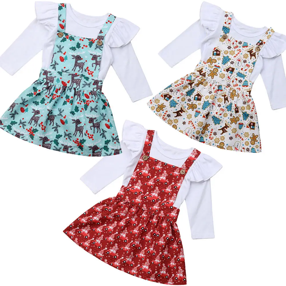 

Christmas Newborn Baby Girl Long Sleeve Solid Tops Romper Cartoon Overall Skirts Outfits Clothes Set 2019