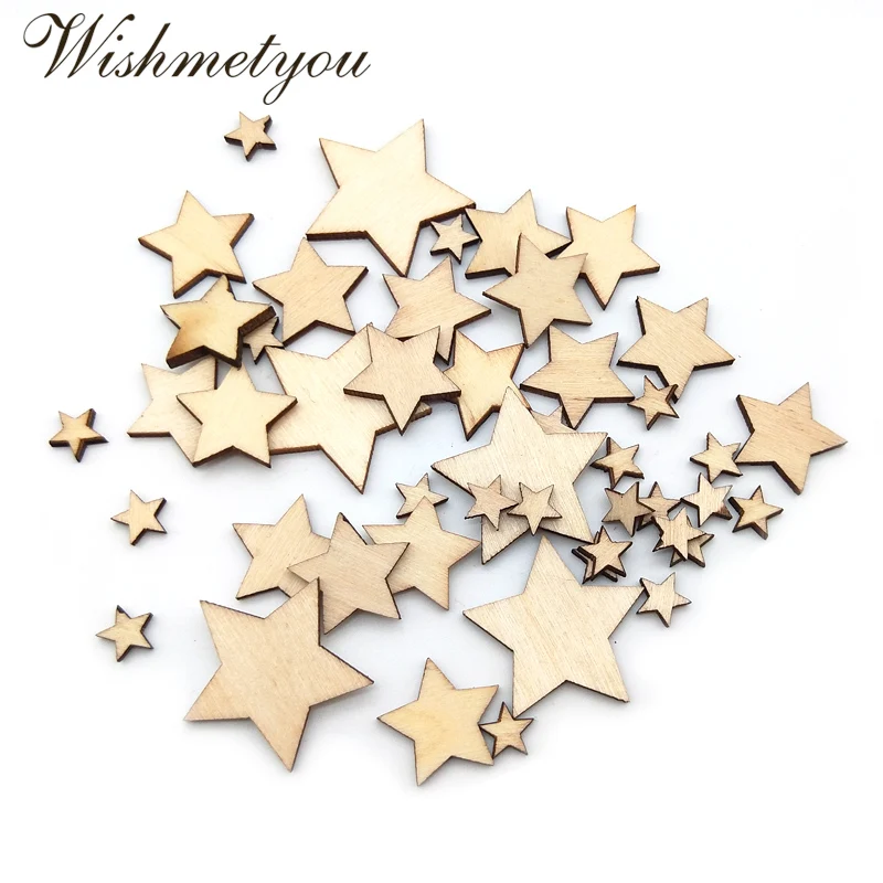 

WISHMETYOU Star Wooden Embellishments Art Decor Wedding Scrapbooking Crafts Supplies Handmade Christmas Party Graffiti Buttons